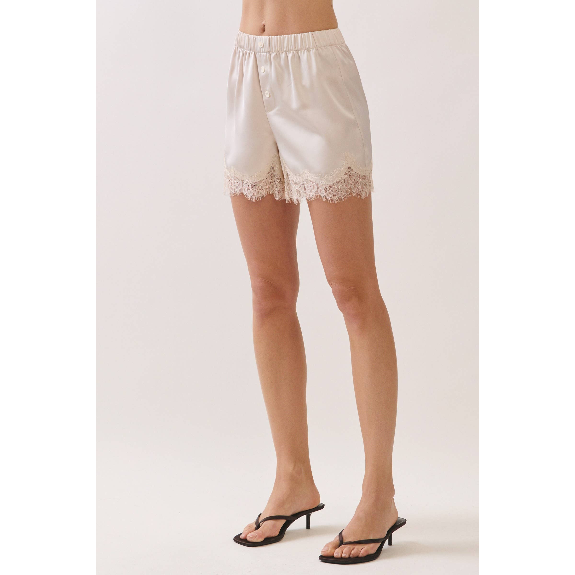 Satin Lace Trim Lounge Shorts