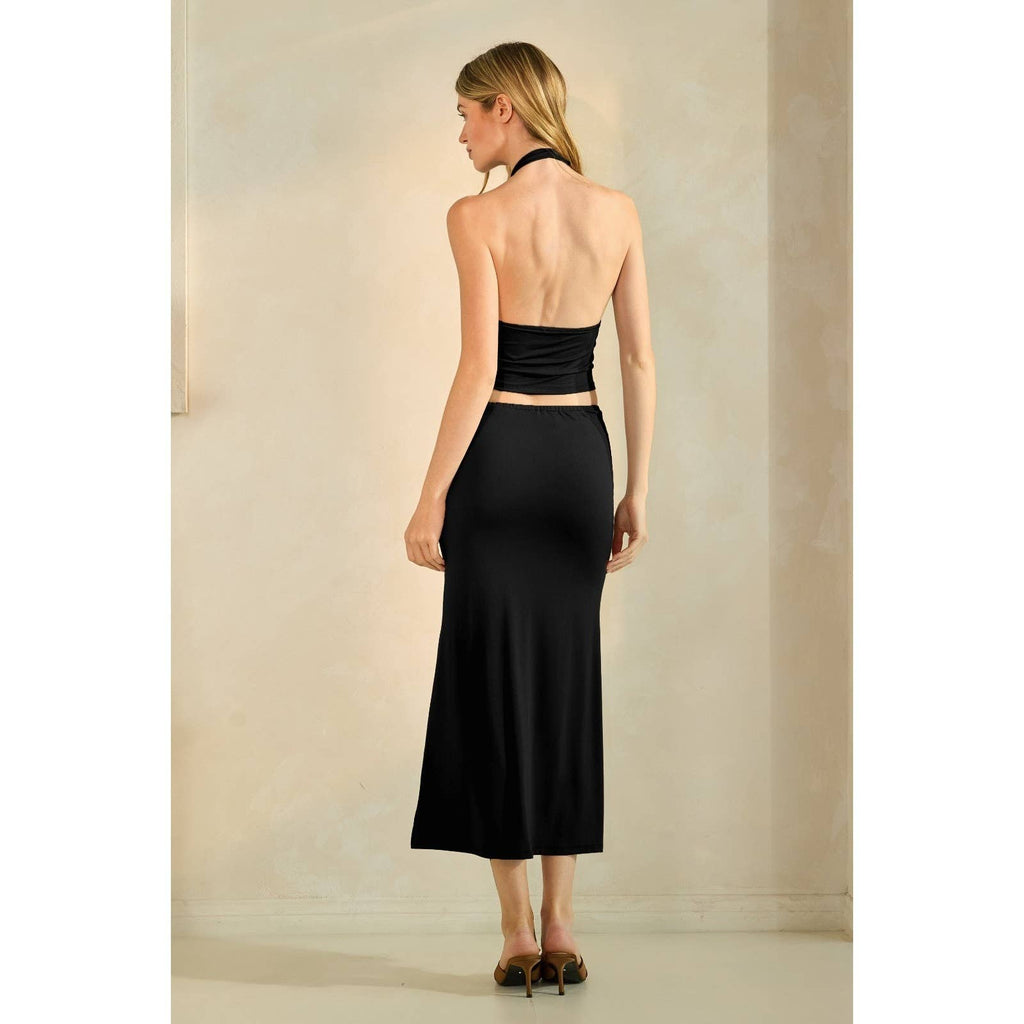 Drape Halter Top and Skirt Set