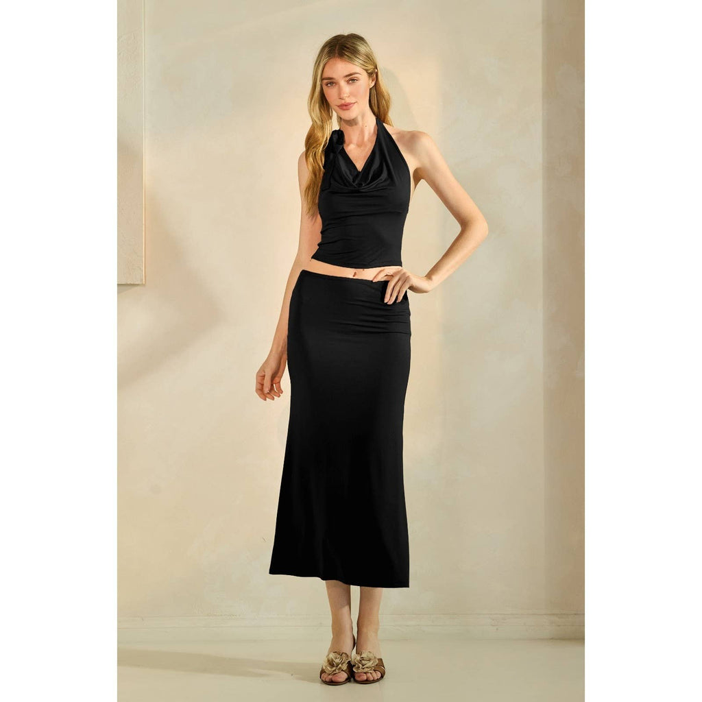 Drape Halter Top and Skirt Set