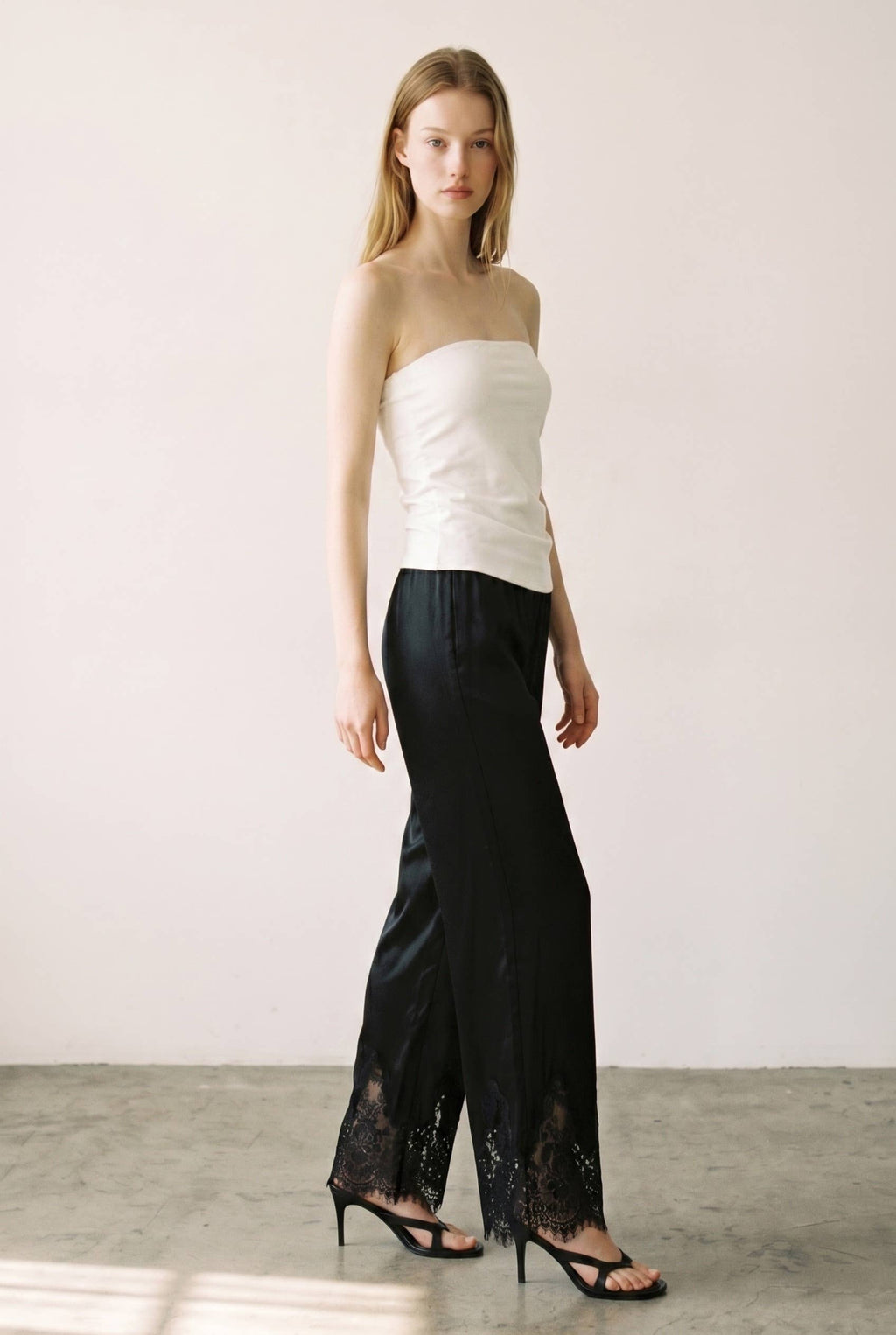 Satin Lace Trim Cropped Pants