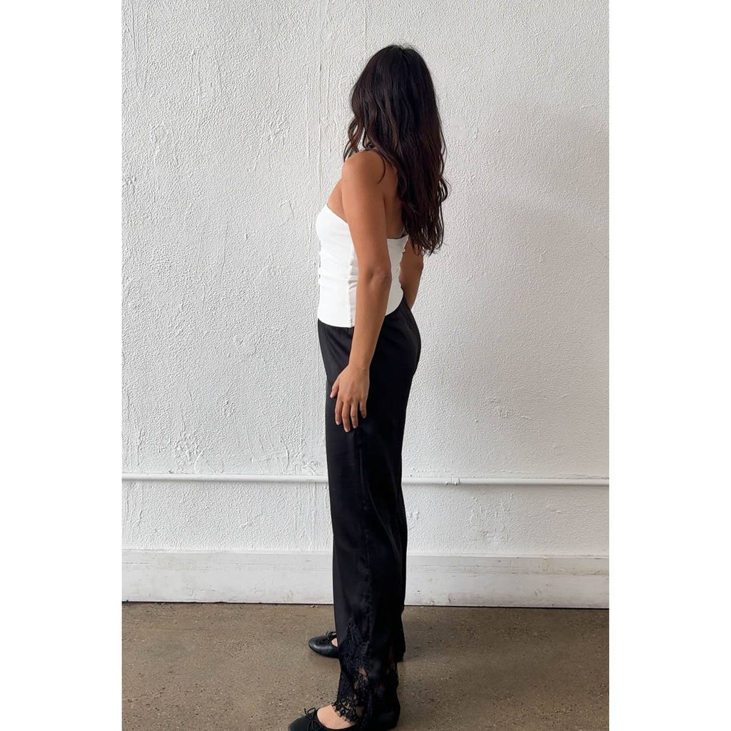 Satin Lace Trim Cropped Pants