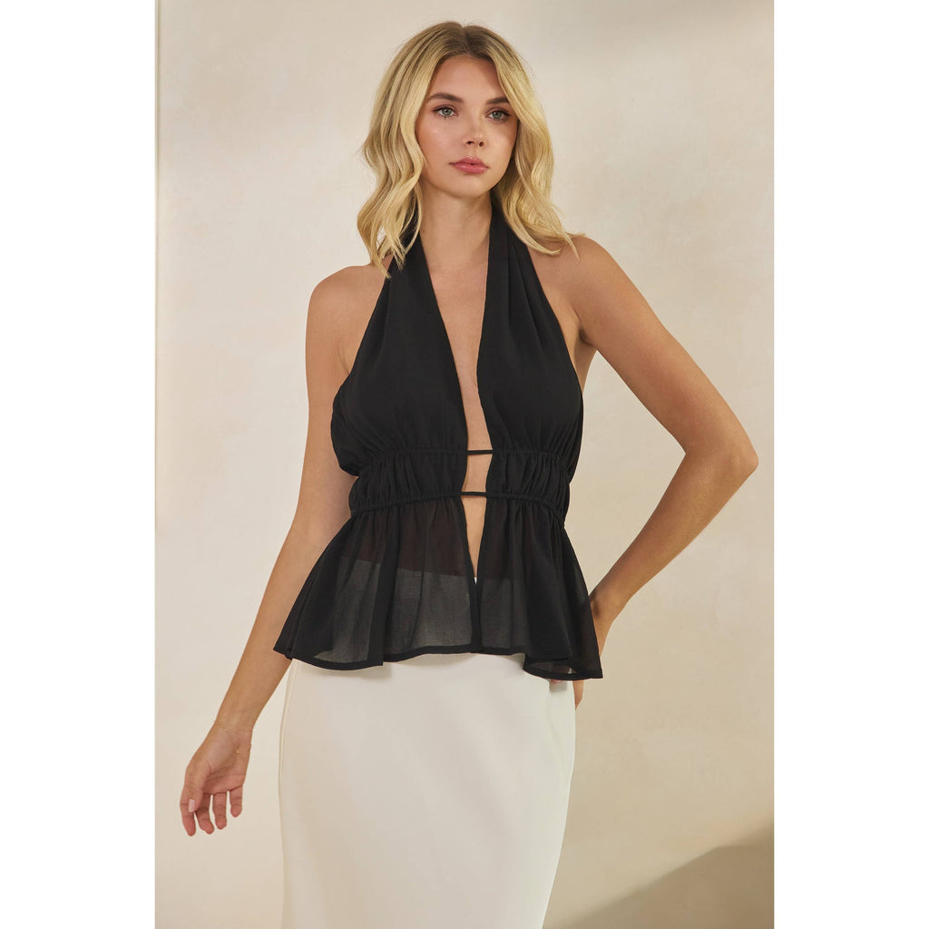 Halter Neck Chiffon Top with Gathered Waist