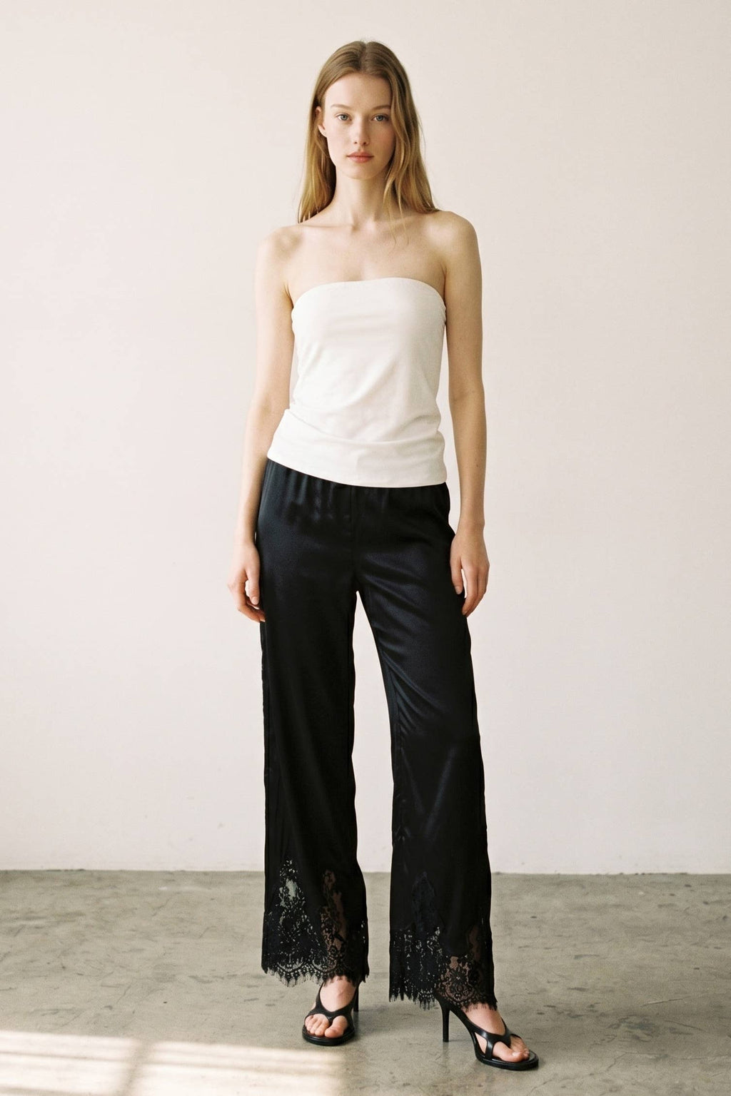 Satin Lace Trim Cropped Pants