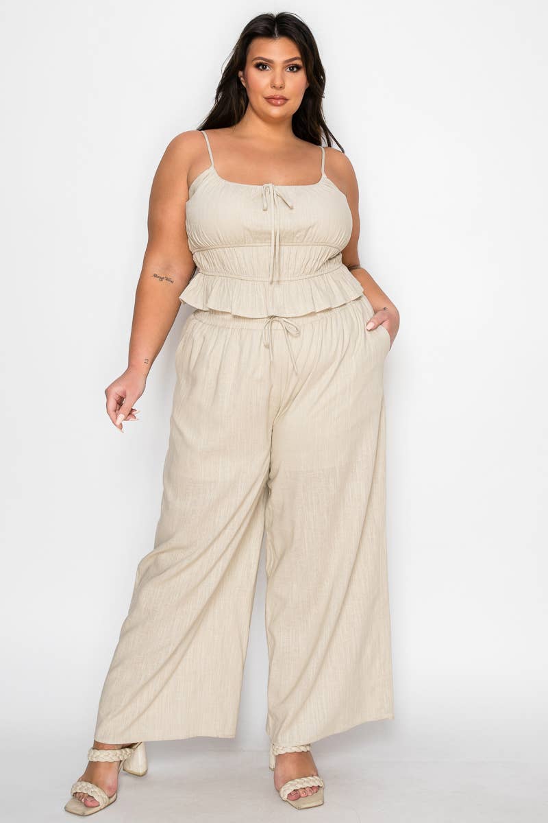 Plus Size Tiered Cami & Wide-Leg Pant Set