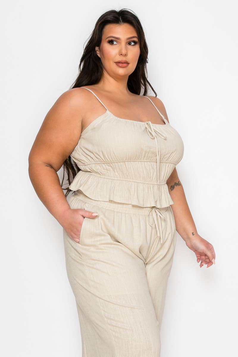 Plus Size Tiered Cami & Wide-Leg Pant Set