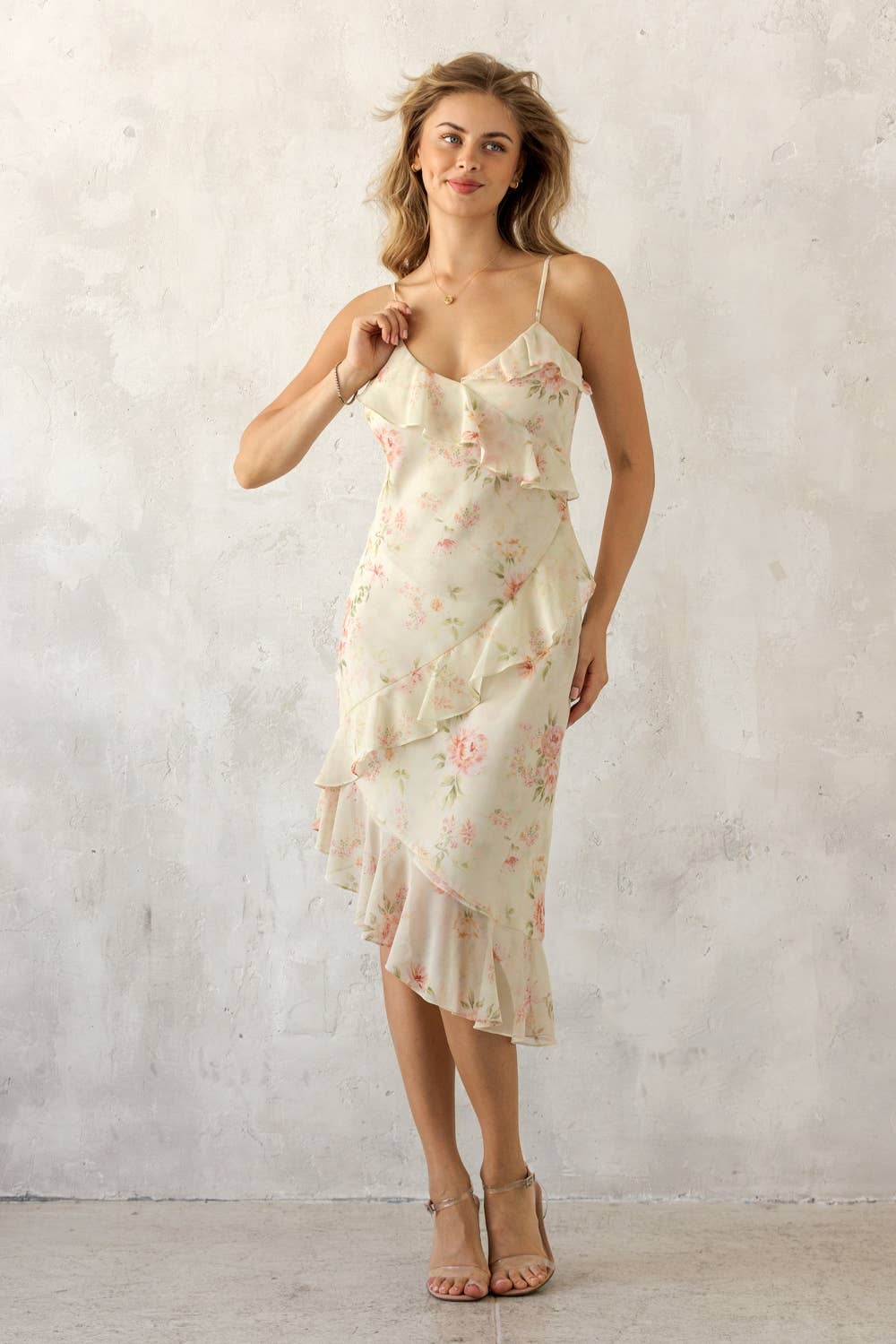 Sweet Cream Floral Midi Dres