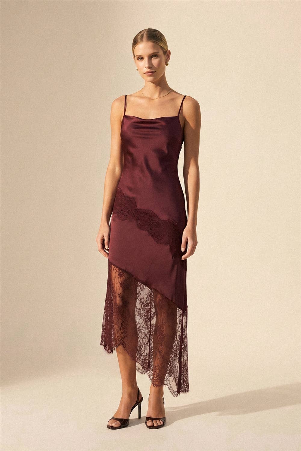 Ethereal Lace Inset Bias Cut Midi Slip Dress