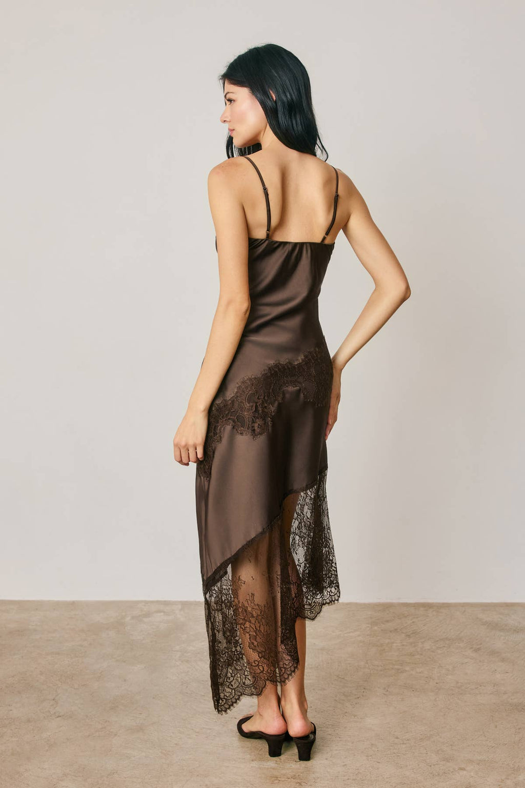 Ethereal Lace Inset Bias Cut Midi Slip Dress