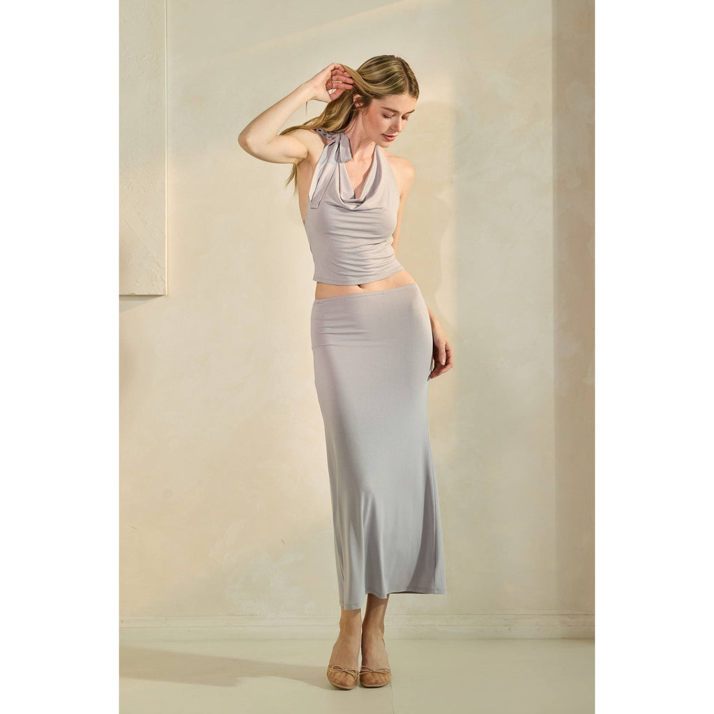 Drape Halter Top and Skirt Set