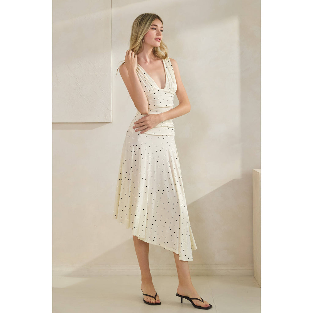 Polka Dot Ruched Asymmetrical Dress