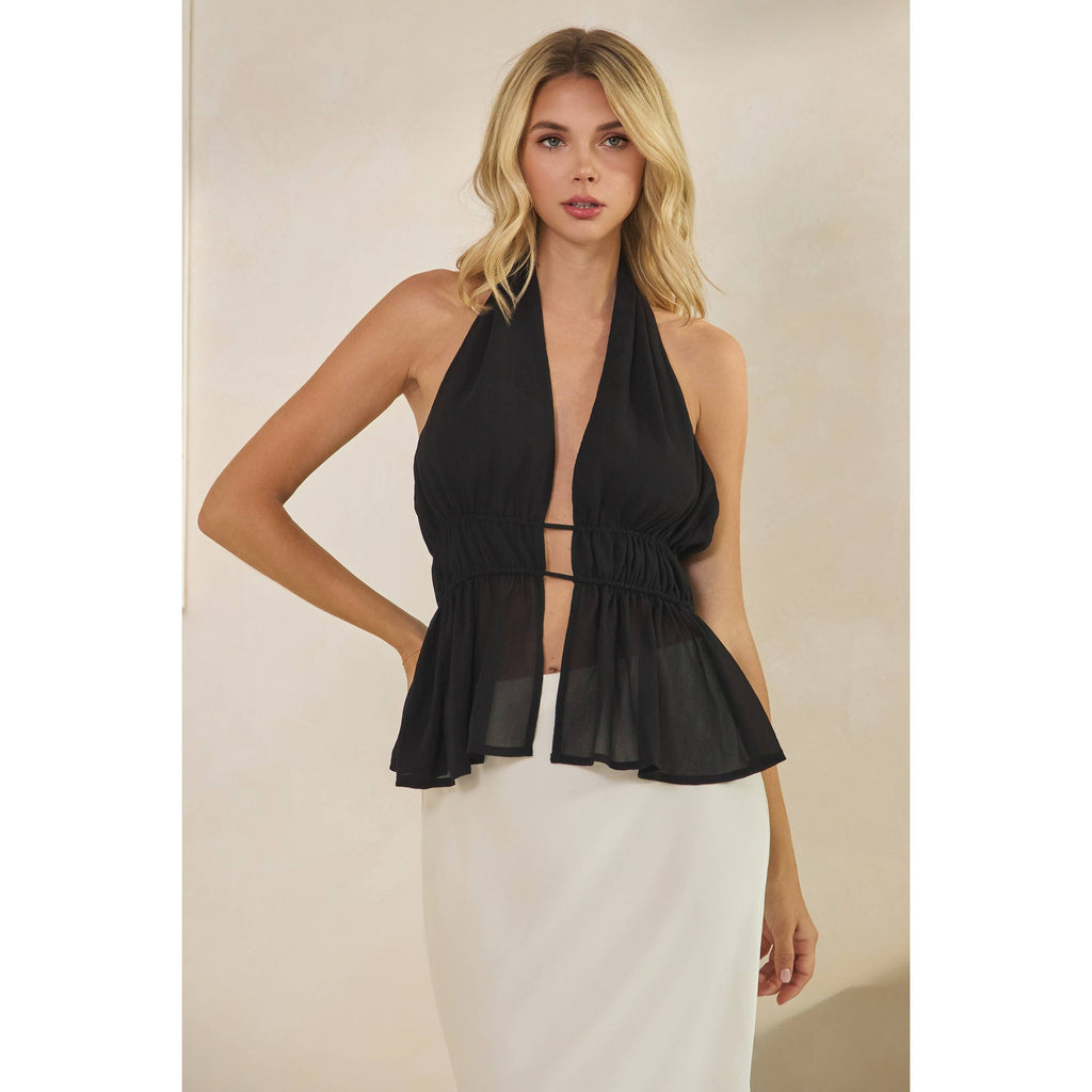Halter Neck Chiffon Top with Gathered Waist