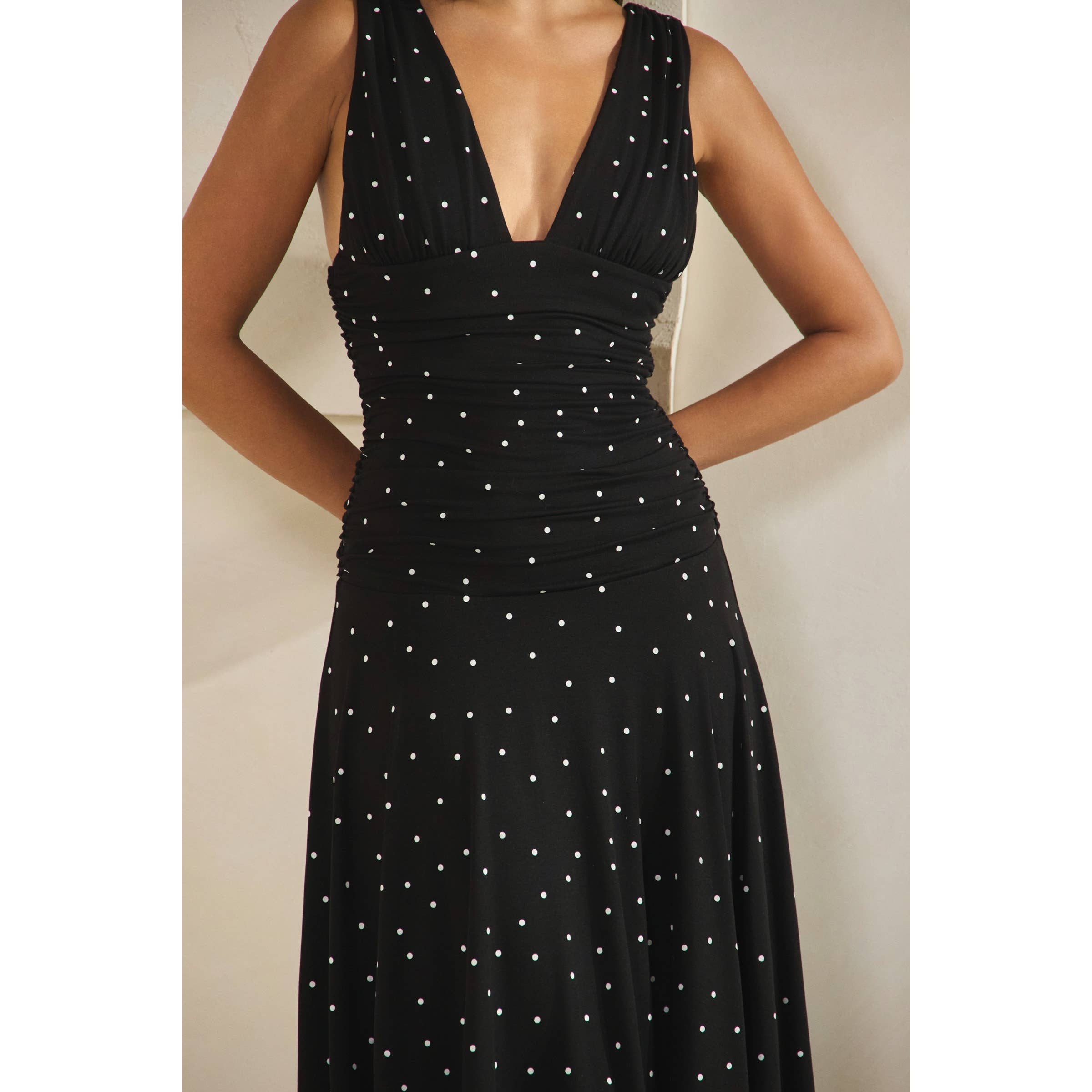 Polka Dot Ruched Asymmetrical Dress