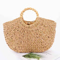 Handmade Faux Straw  Wood Beads Handle Tote Bag