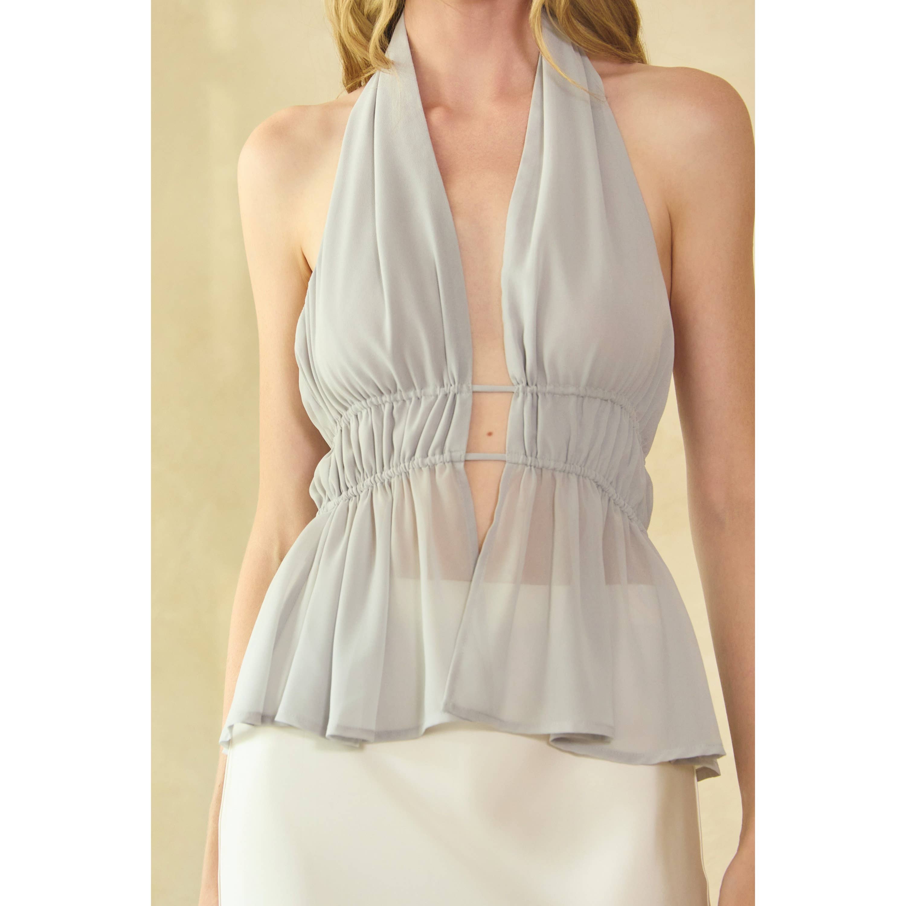 Halter Neck Chiffon Top with Gathered Waist