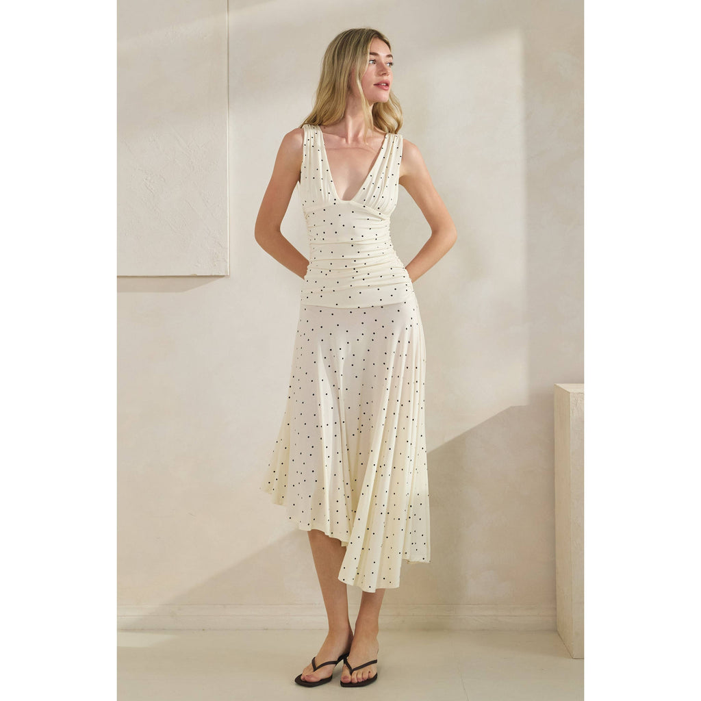 Polka Dot Ruched Asymmetrical Dress