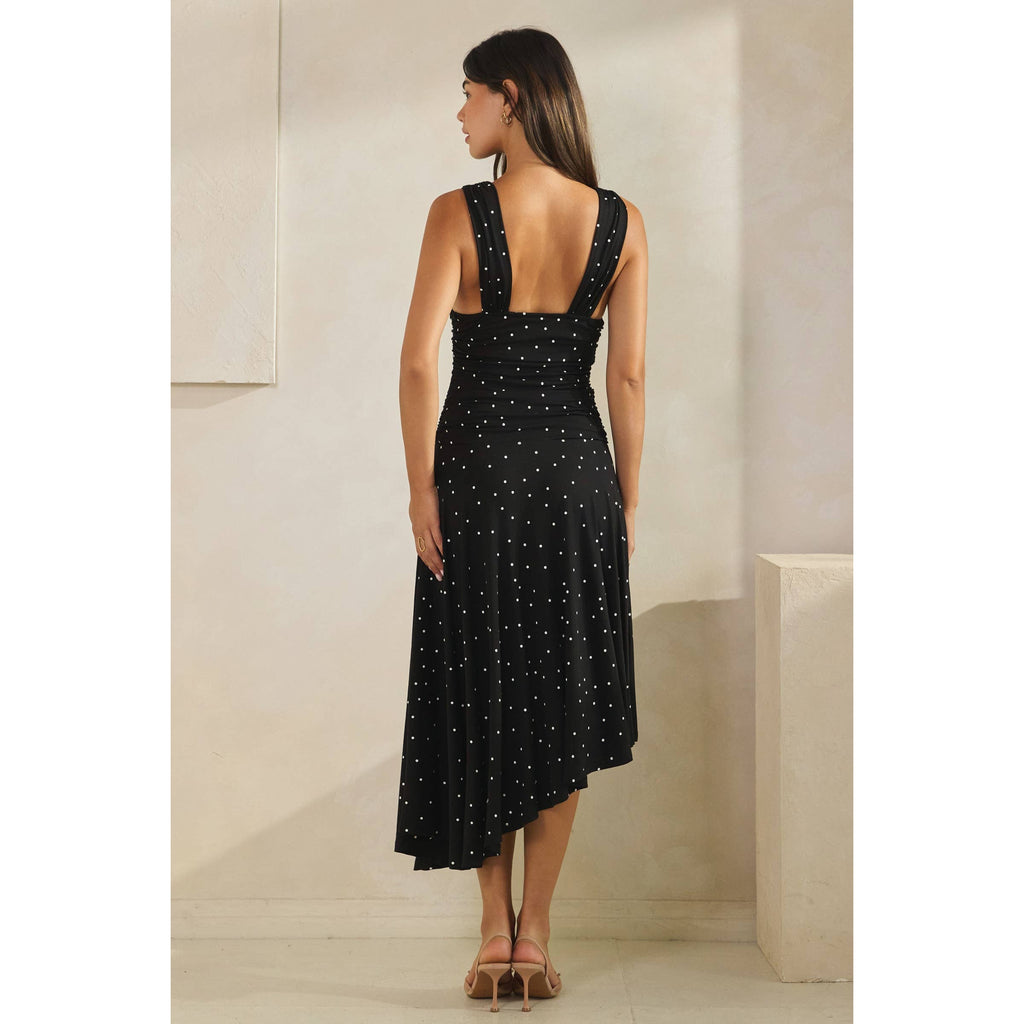 Polka Dot Ruched Asymmetrical Dress