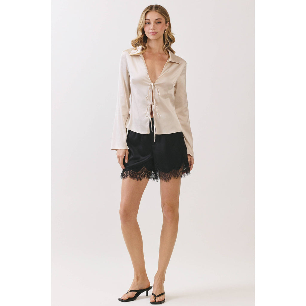 Satin Lace Trim Lounge Shorts