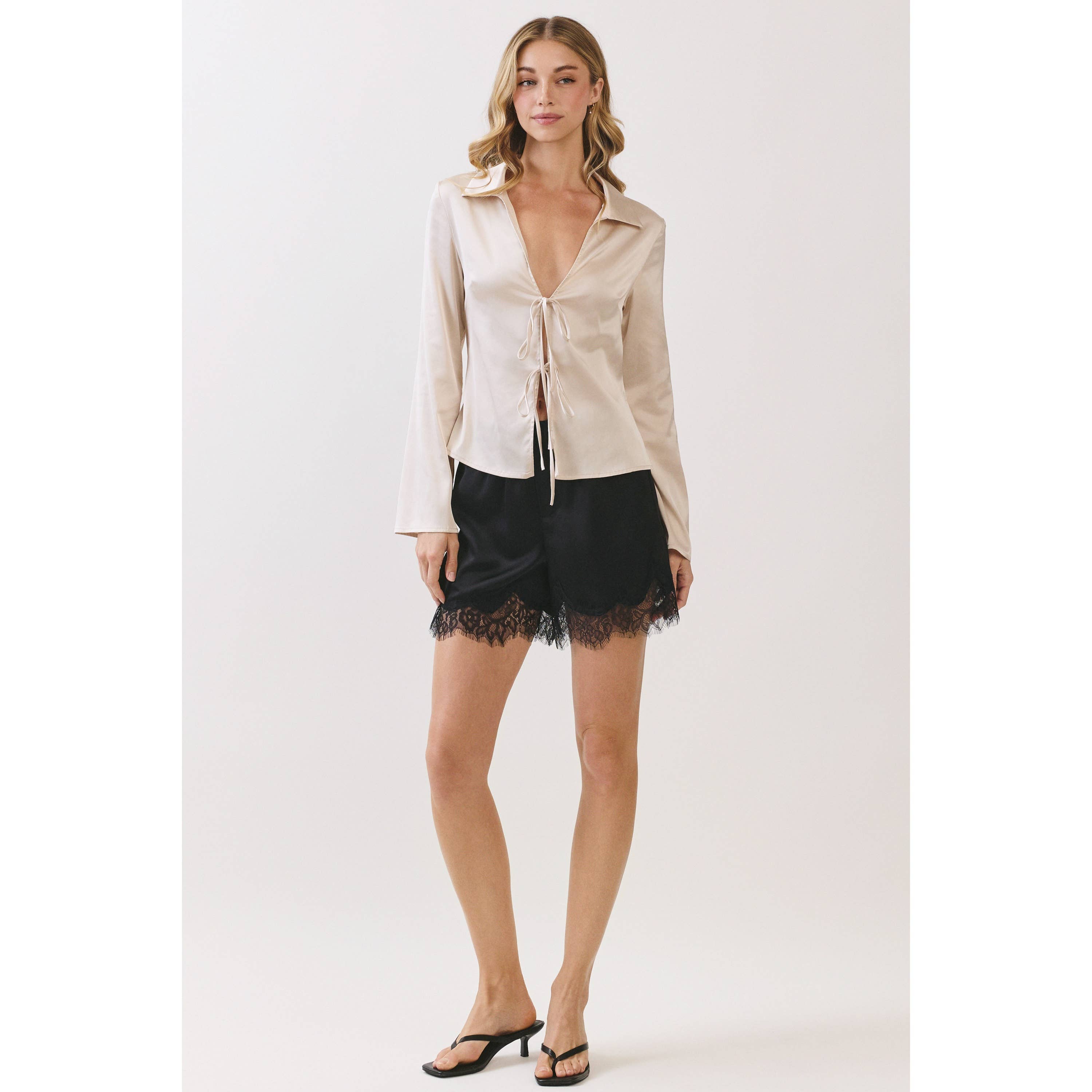 Satin Lace Trim Lounge Shorts