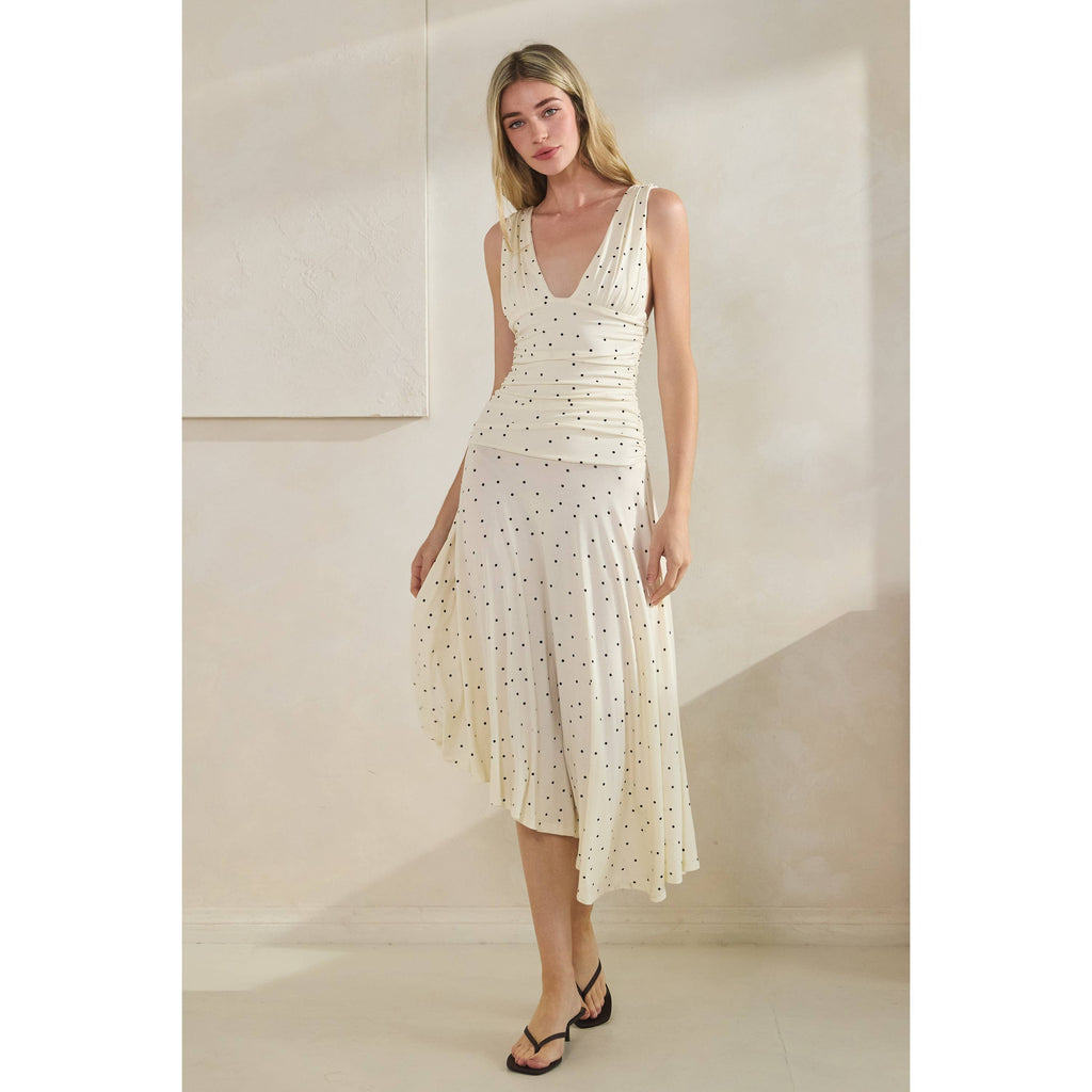 Polka Dot Ruched Asymmetrical Dress