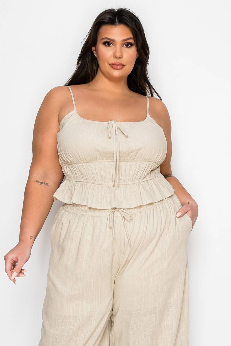 Plus Size Tiered Cami & Wide-Leg Pant Set