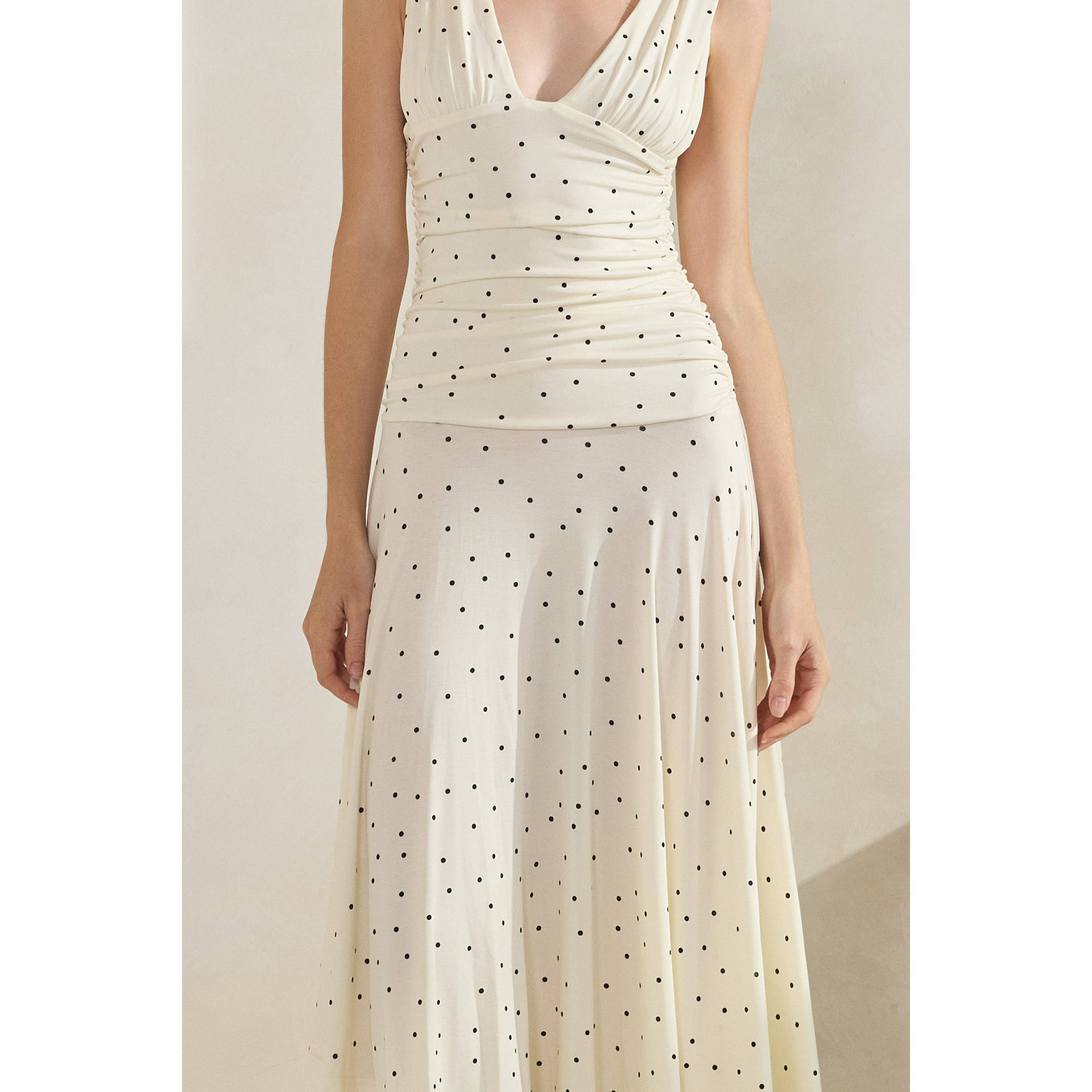 Polka Dot Ruched Asymmetrical Dress