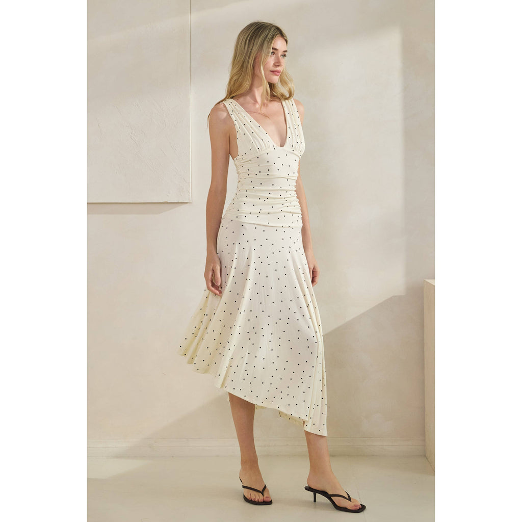Polka Dot Ruched Asymmetrical Dress
