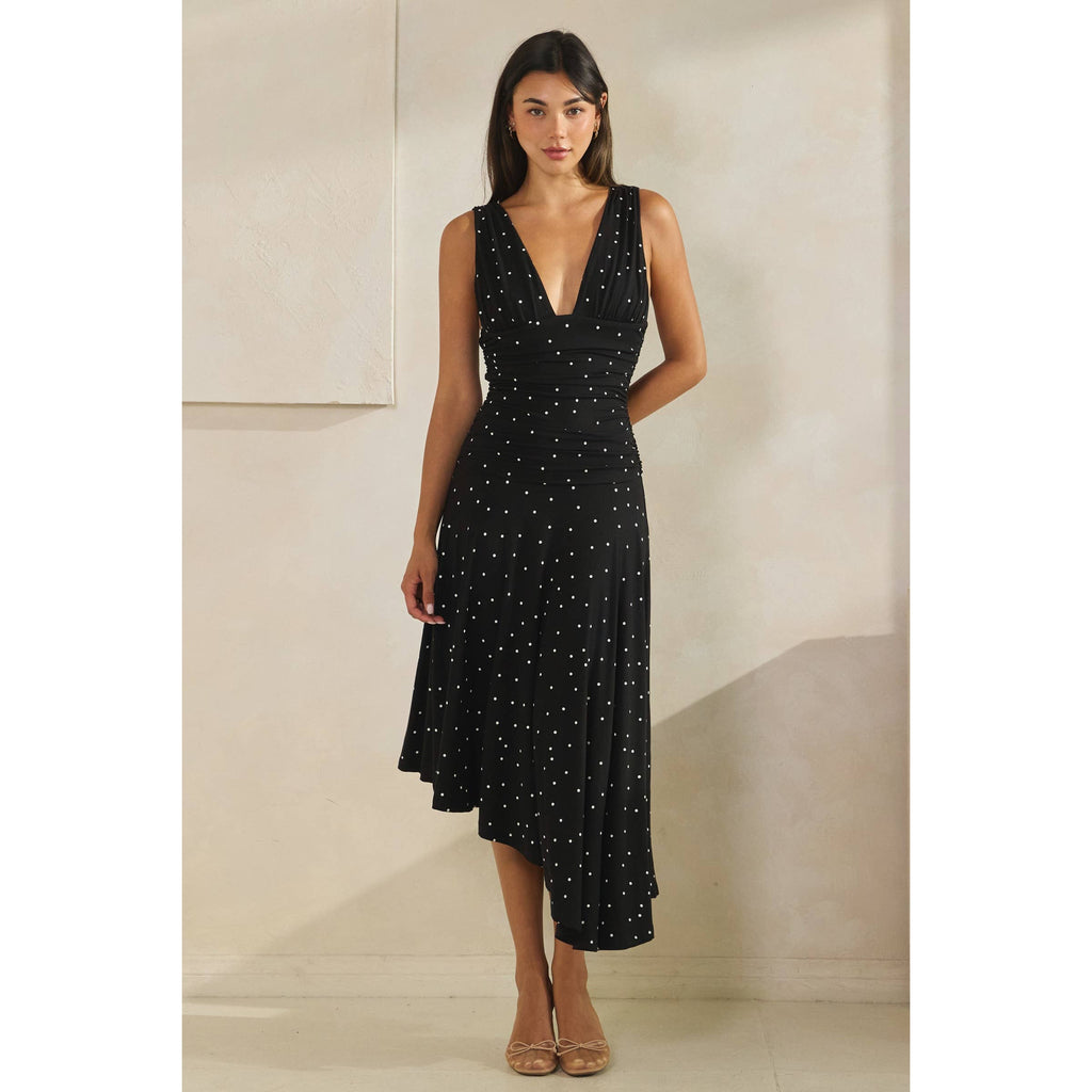 Polka Dot Ruched Asymmetrical Dress