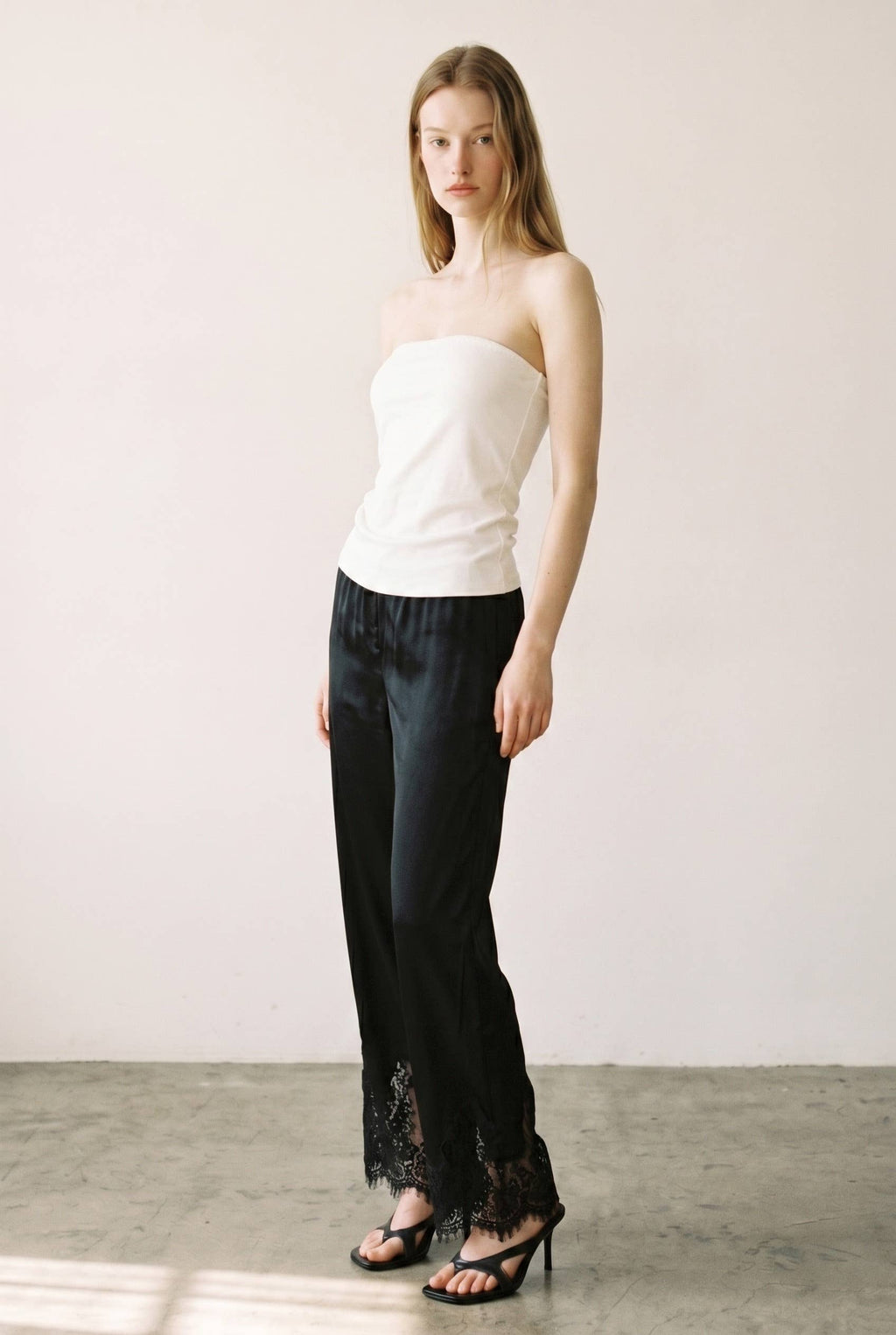 Satin Lace Trim Cropped Pants