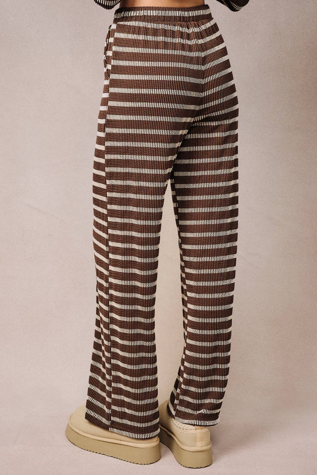 HIGH WAIST ELASTIC BAND DRAWSTRING STRIPE PANTS