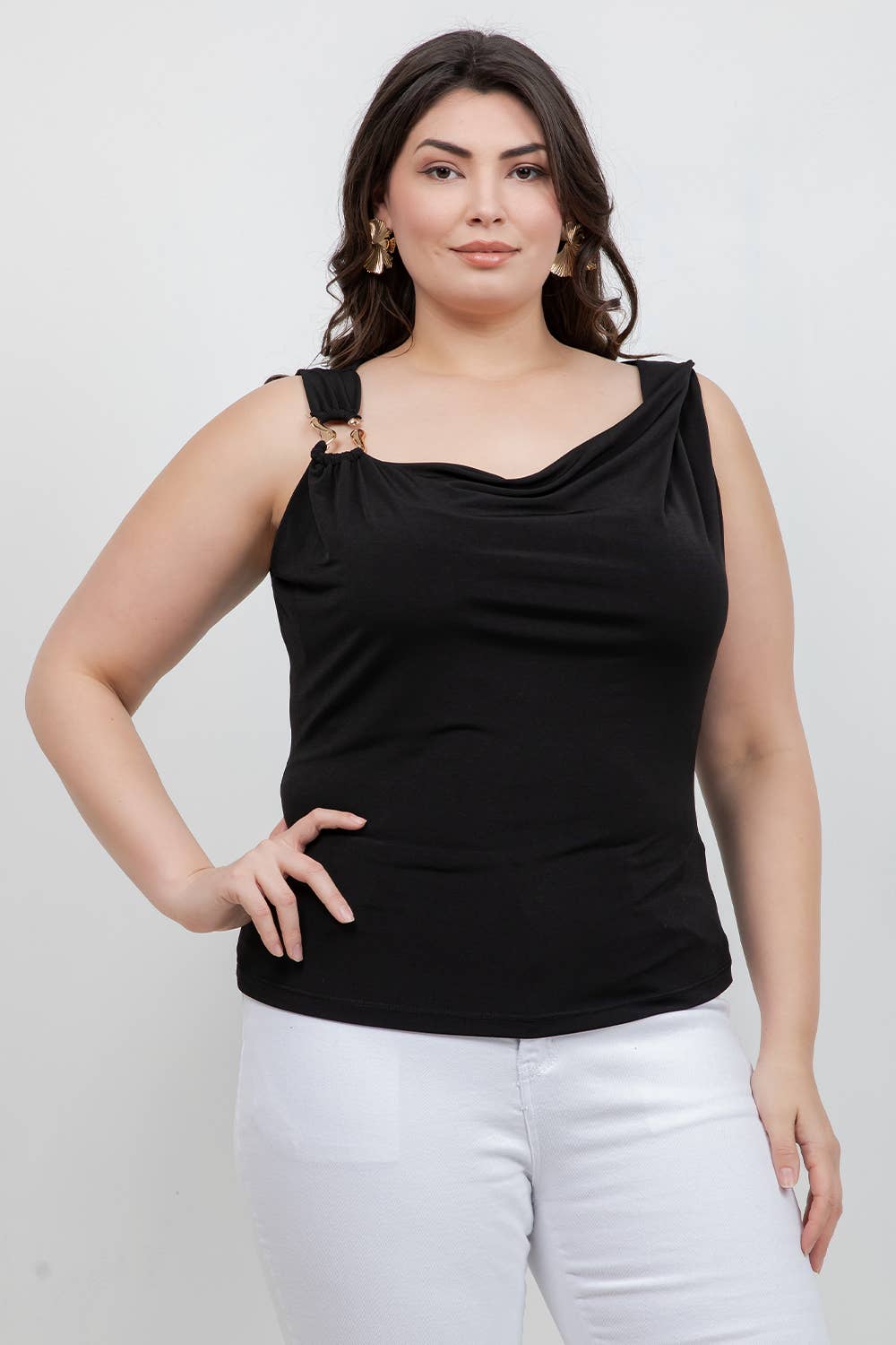 Plus Size One-Shoulder Hardware Detail Top JK19117-T