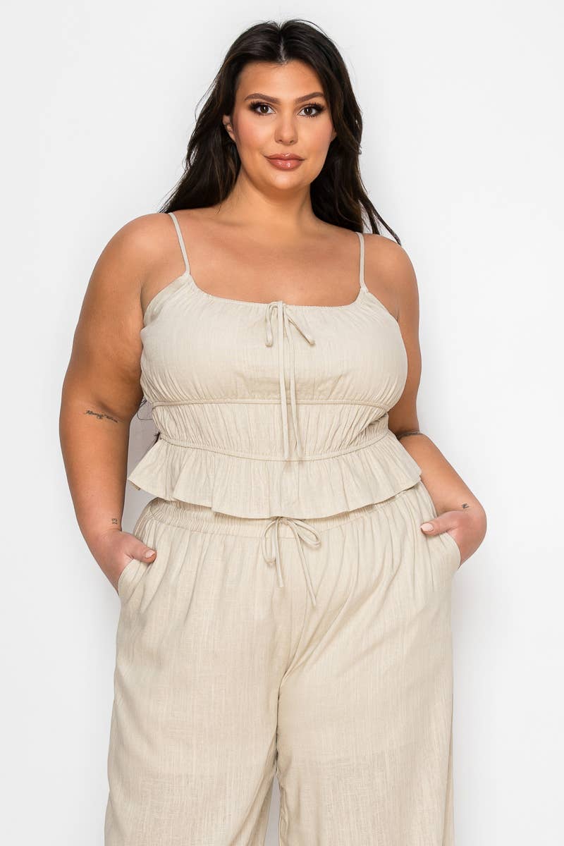 Plus Size Tiered Cami & Wide-Leg Pant Set