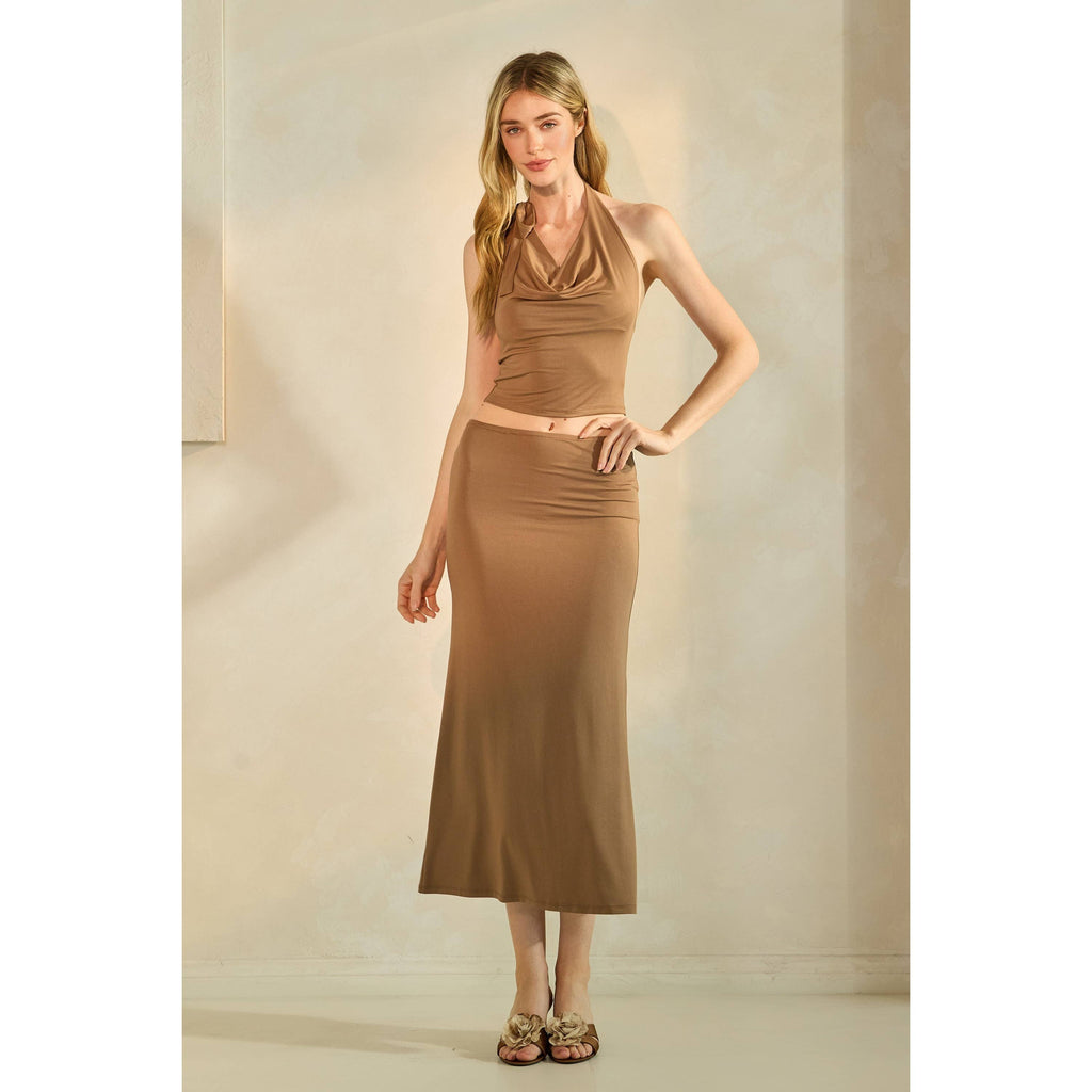 Drape Halter Top and Skirt Set