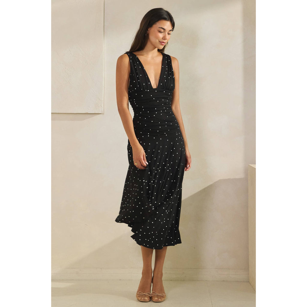 Polka Dot Ruched Asymmetrical Dress
