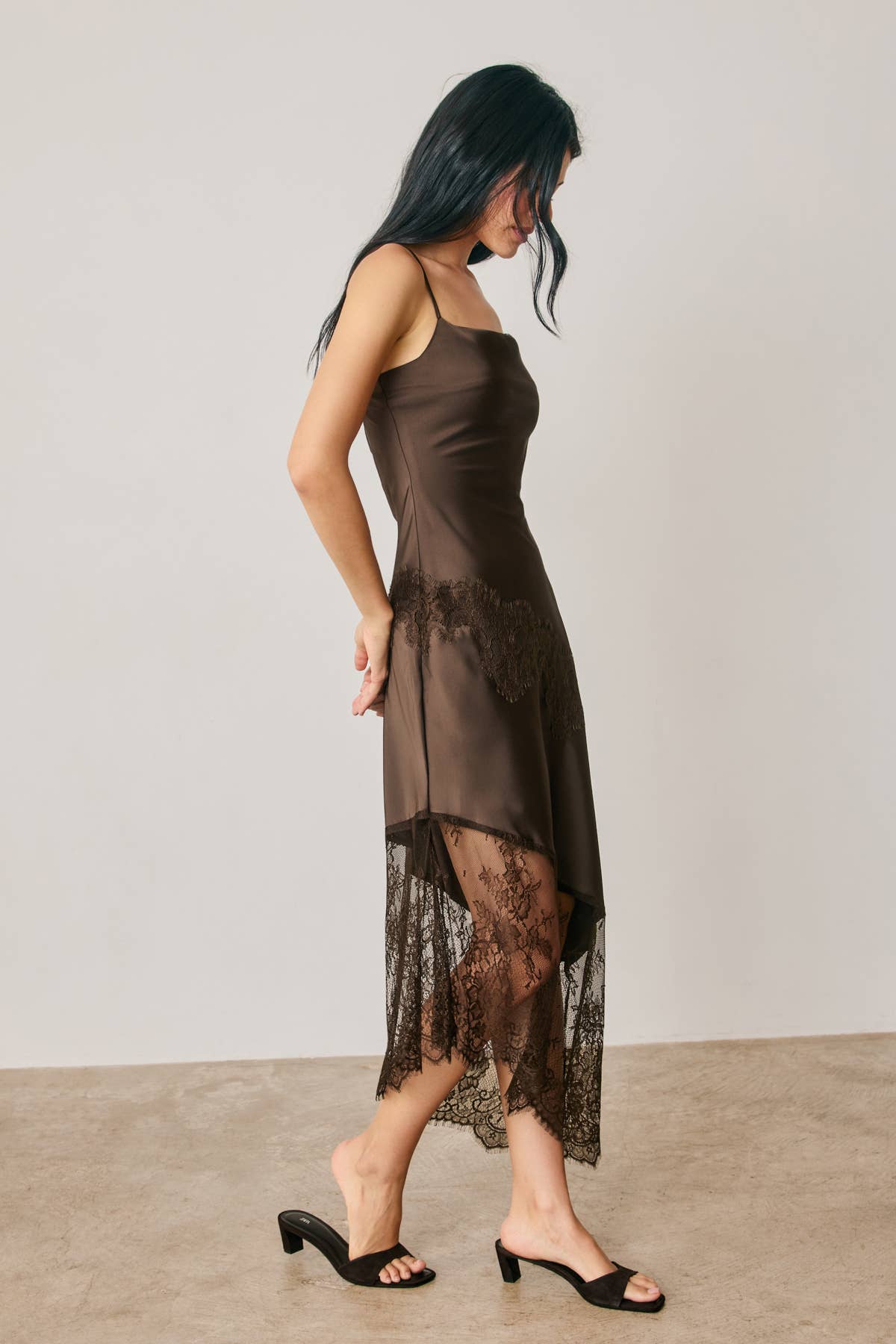 Ethereal Lace Inset Bias Cut Midi Slip Dress