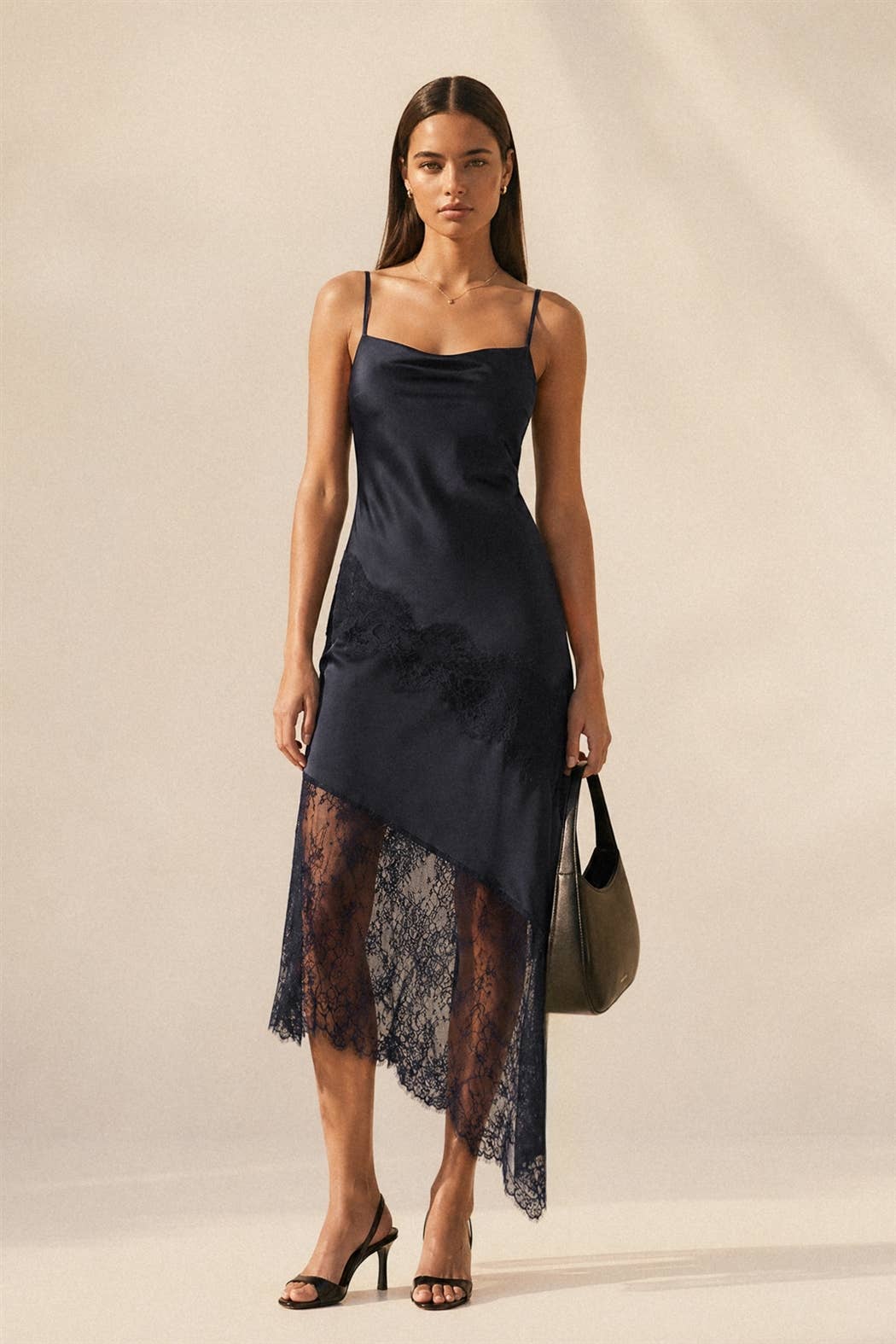 Ethereal Lace Inset Bias Cut Midi Slip Dress