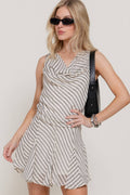 Sleeveless Cowl Neck Top & Flowy Stripe Print Mini Skirt Set