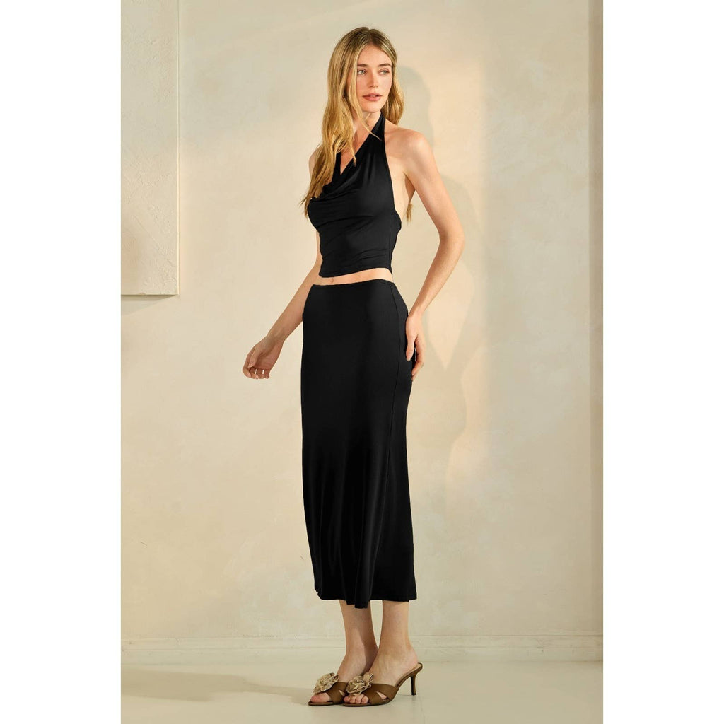 Drape Halter Top and Skirt Set