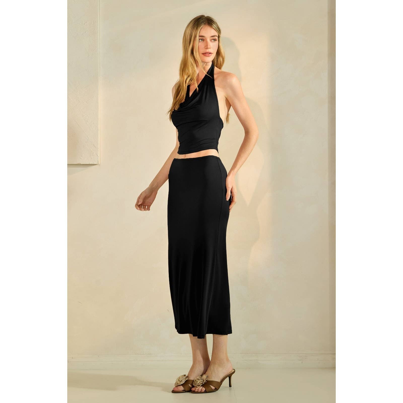 Drape Halter Top and Skirt Set