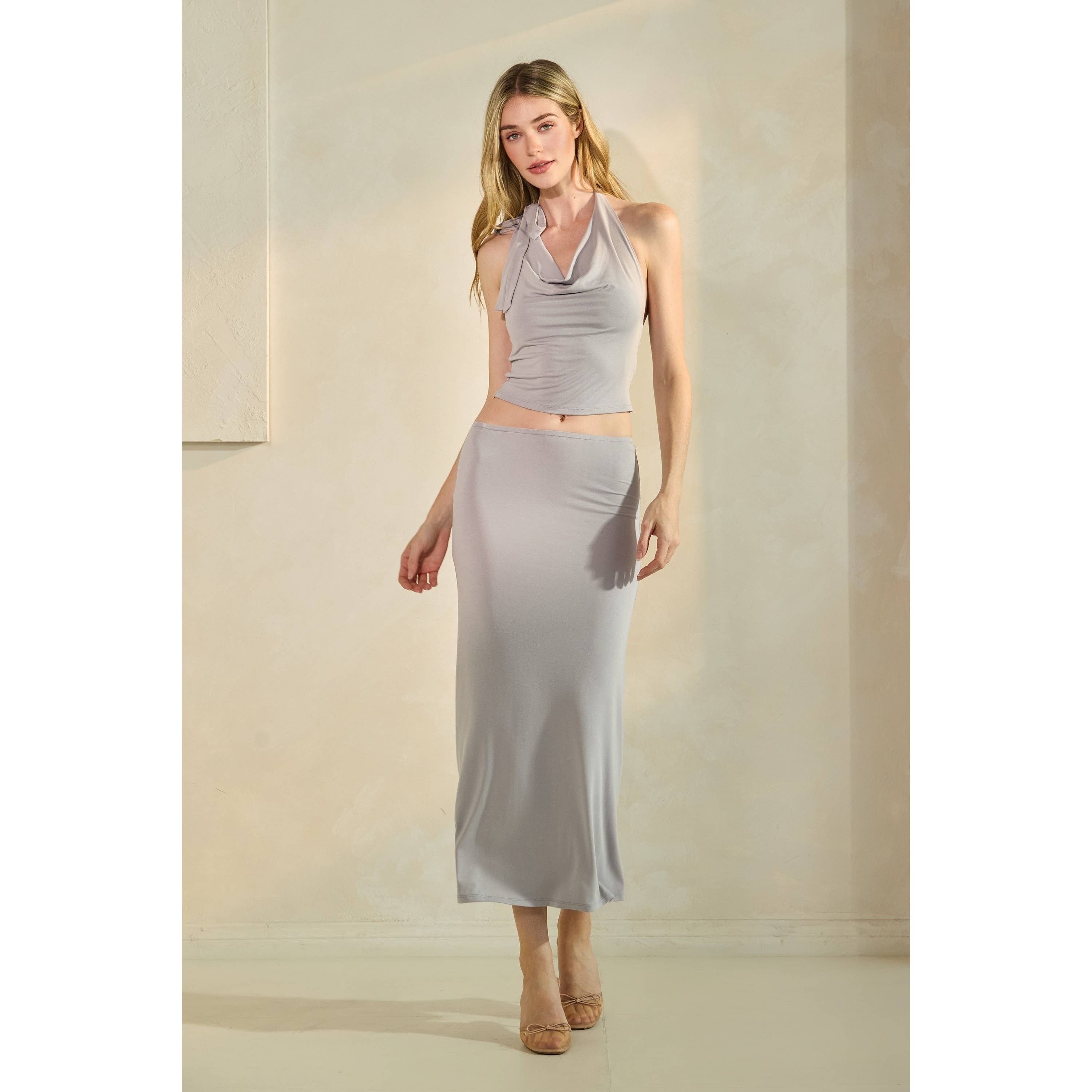 Drape Halter Top and Skirt Set