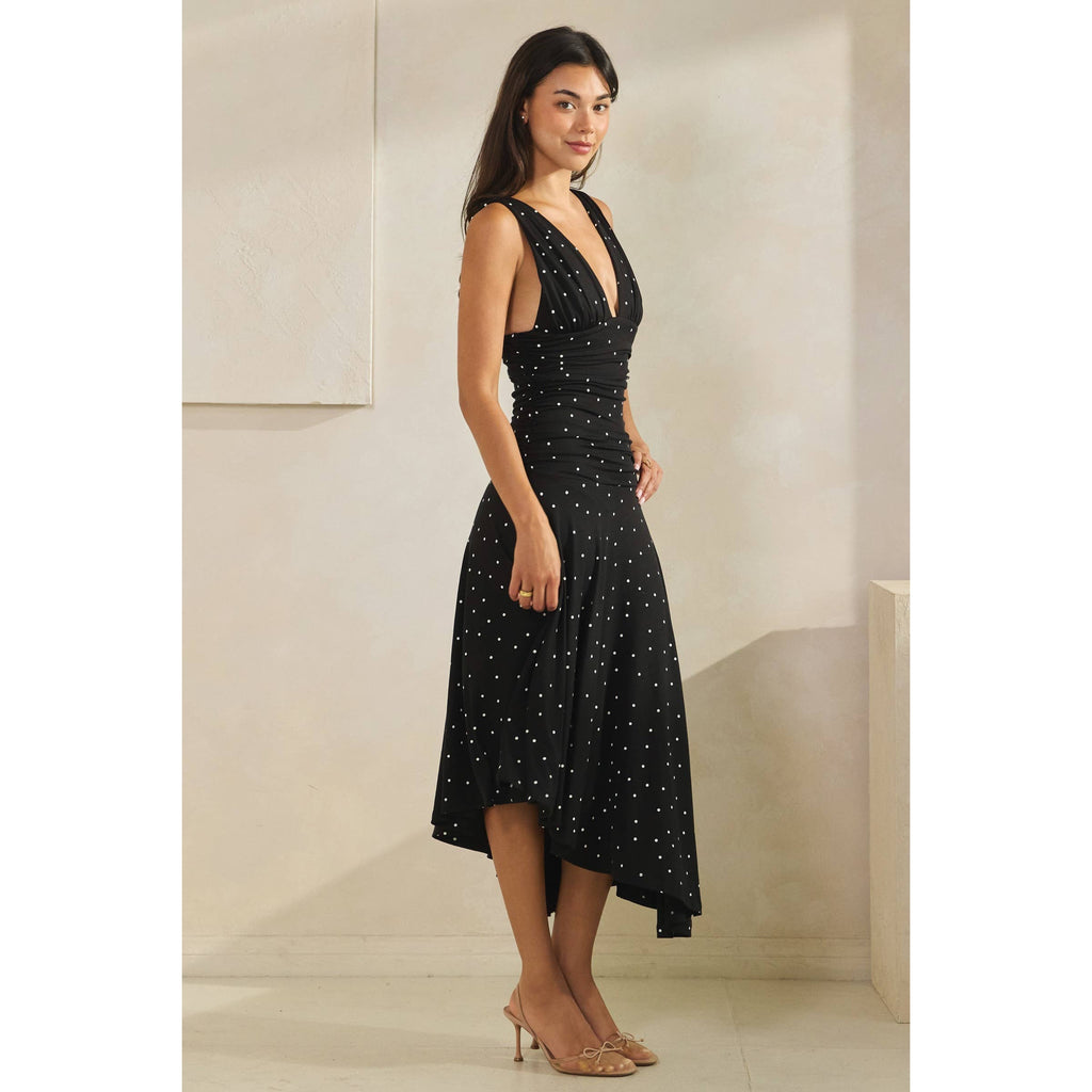 Polka Dot Ruched Asymmetrical Dress