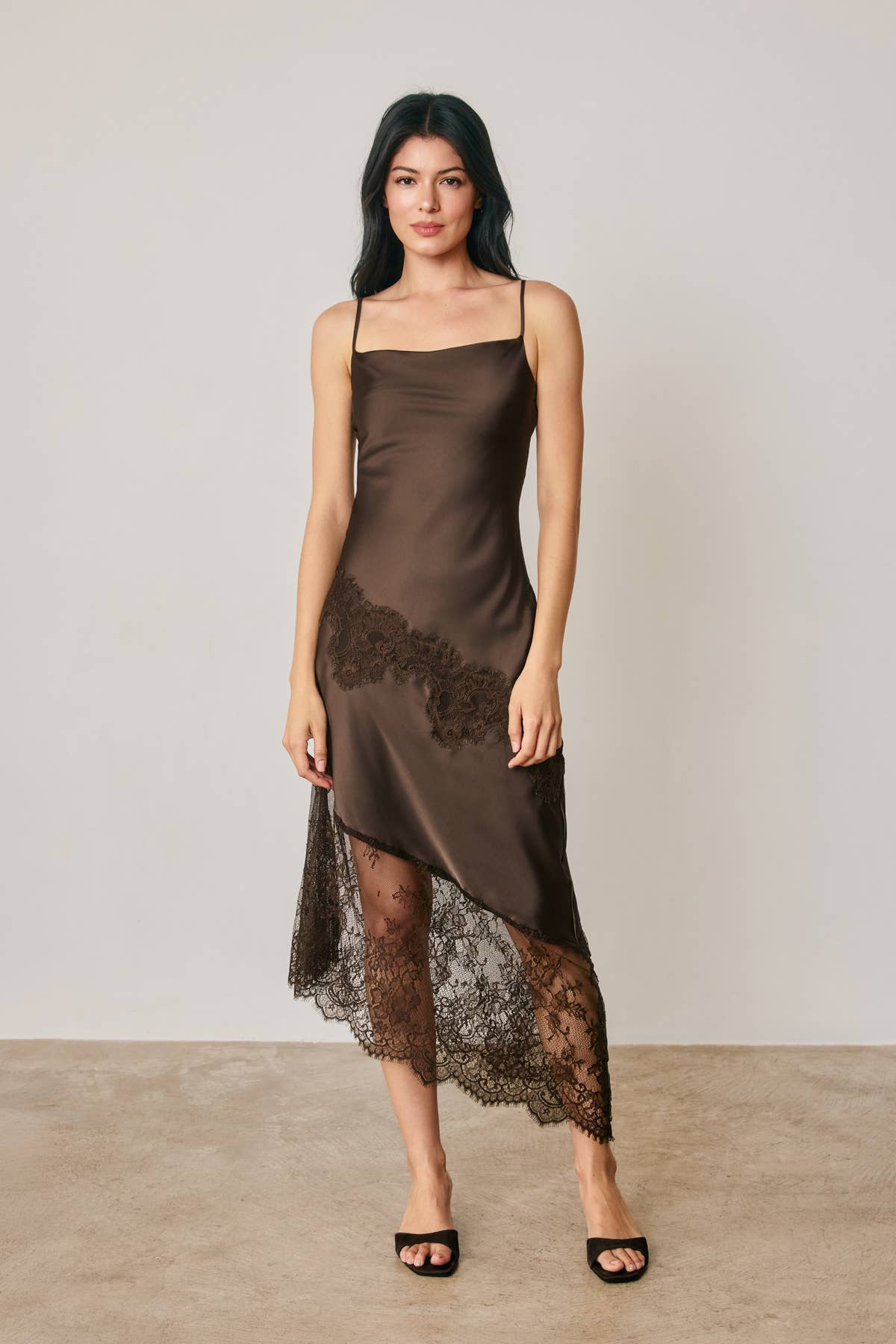 Ethereal Lace Inset Bias Cut Midi Slip Dress