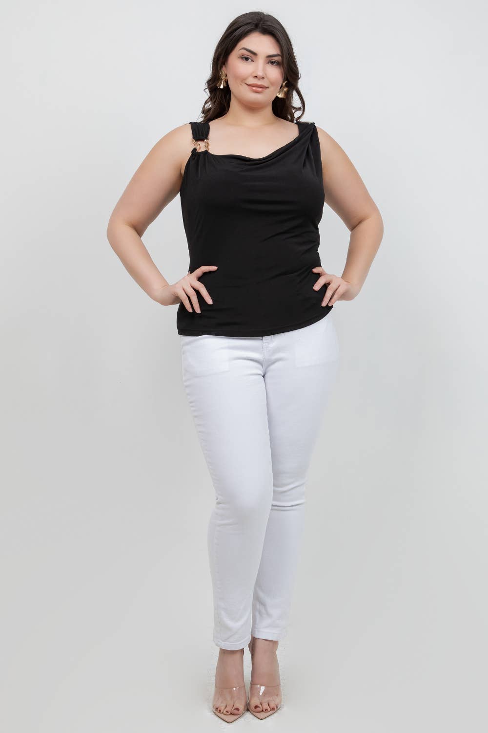 Plus Size One-Shoulder Hardware Detail Top JK19117-T