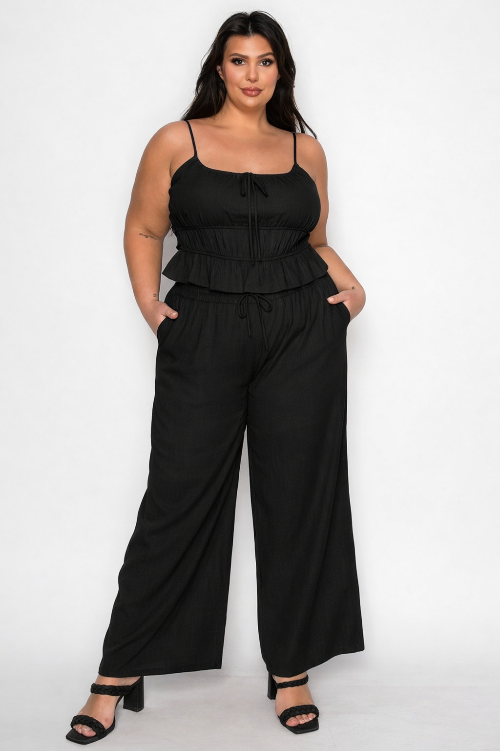 Plus Size Tiered Cami & Wide-Leg Pant Set