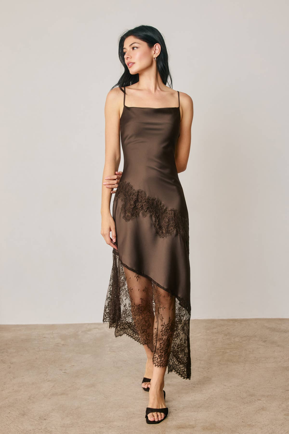 Ethereal Lace Inset Bias Cut Midi Slip Dress