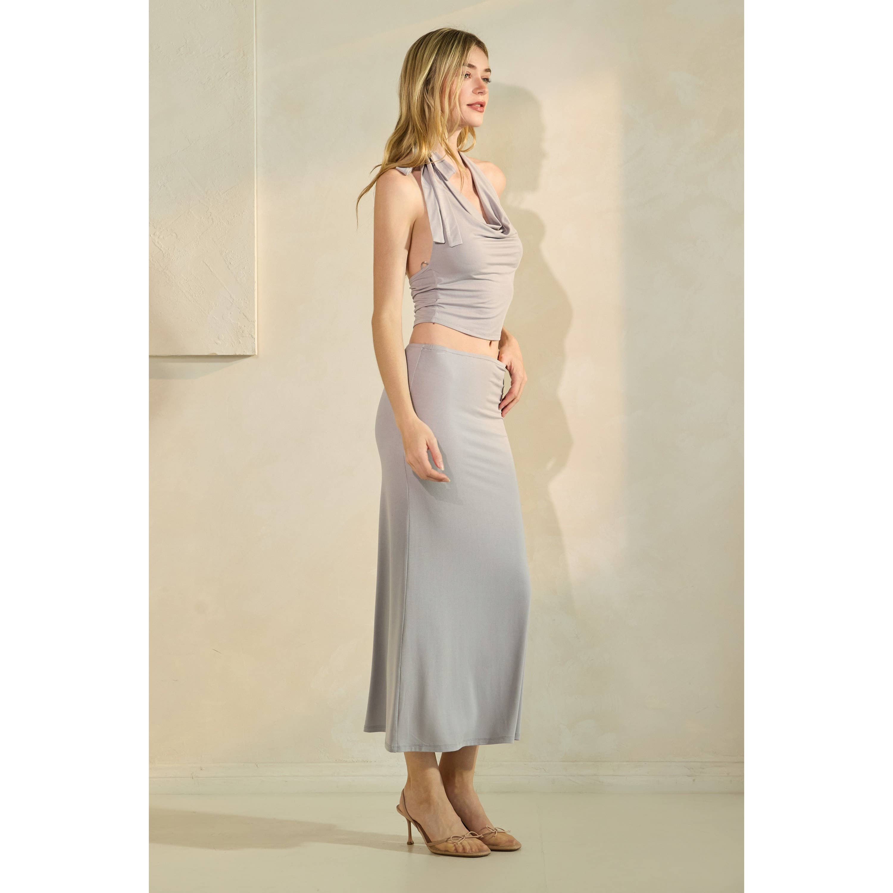 Drape Halter Top and Skirt Set