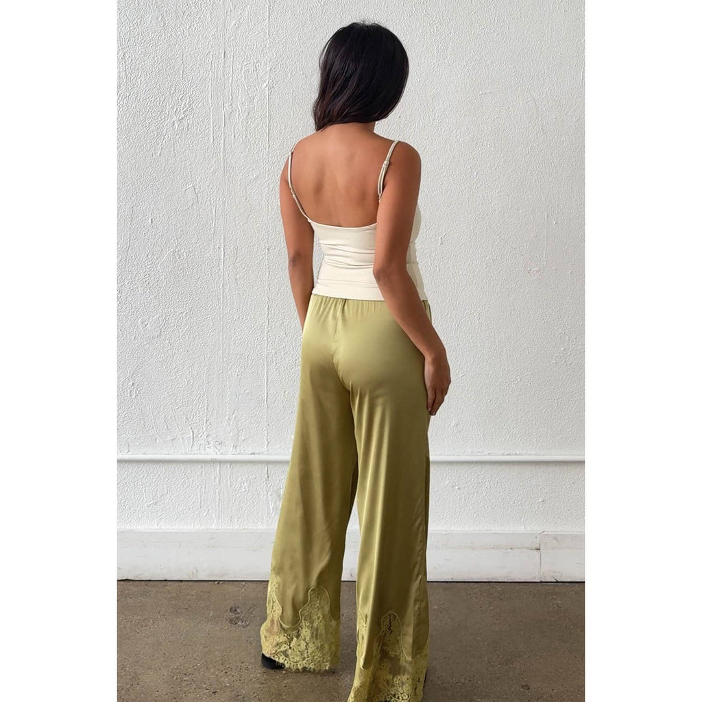 Satin Lace Trim Cropped Pants