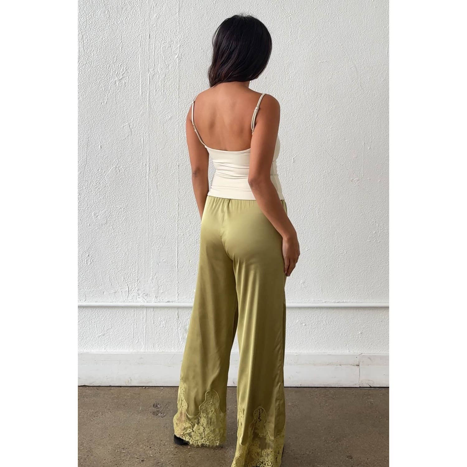 Satin Lace Trim Cropped Pants