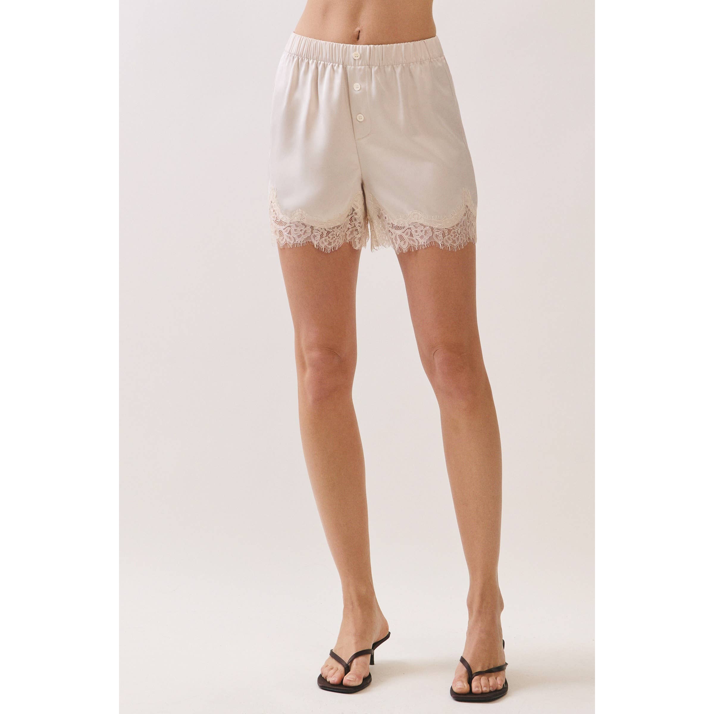 Satin Lace Trim Lounge Shorts
