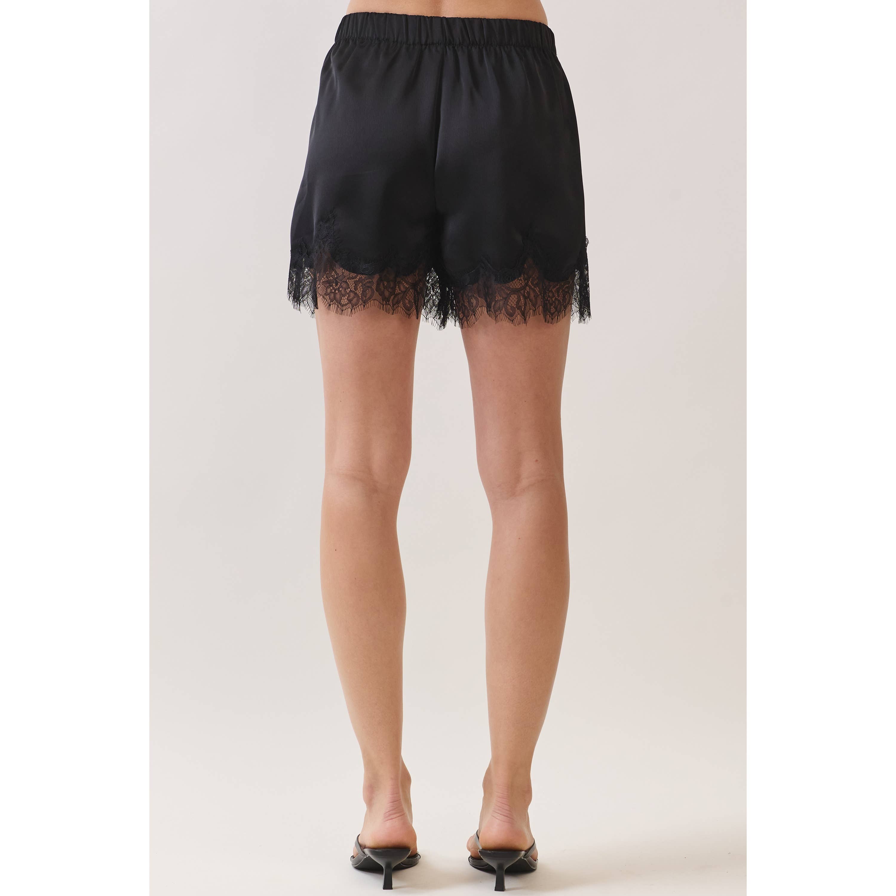 Satin Lace Trim Lounge Shorts