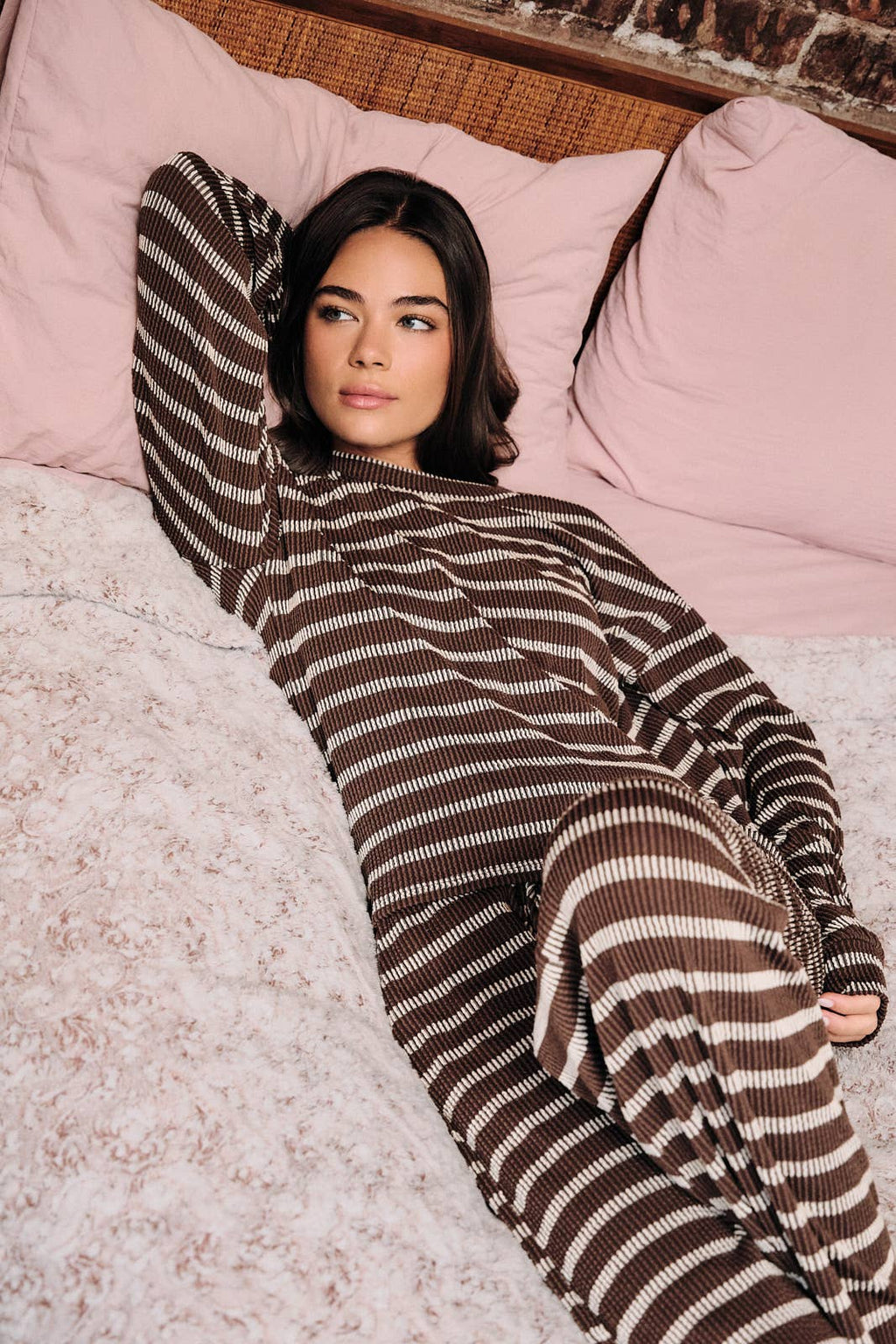 HIGH WAIST ELASTIC BAND DRAWSTRING STRIPE PANTS